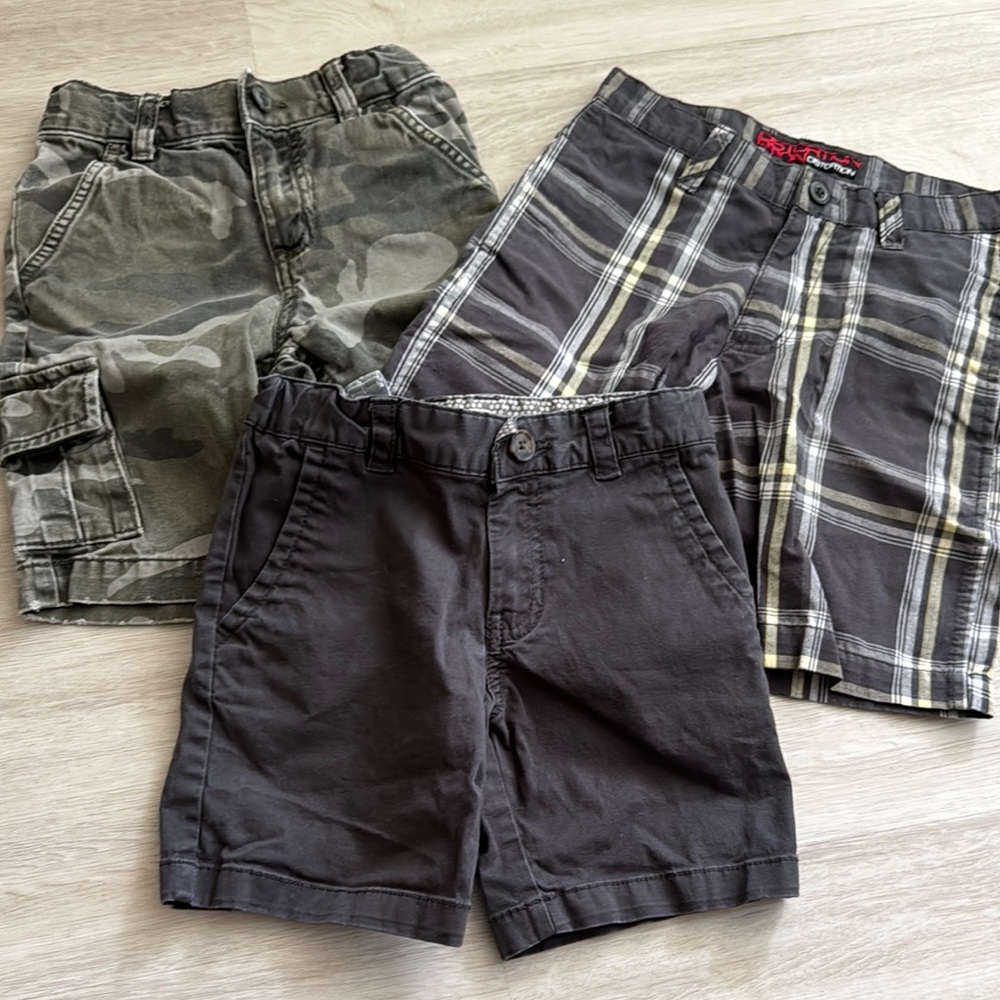 Set of Three Boys' Shorts - Camouflage, Black, and Plaid